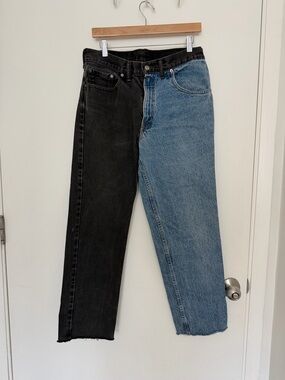 Two-Tone Black and Blue Straight Jeans